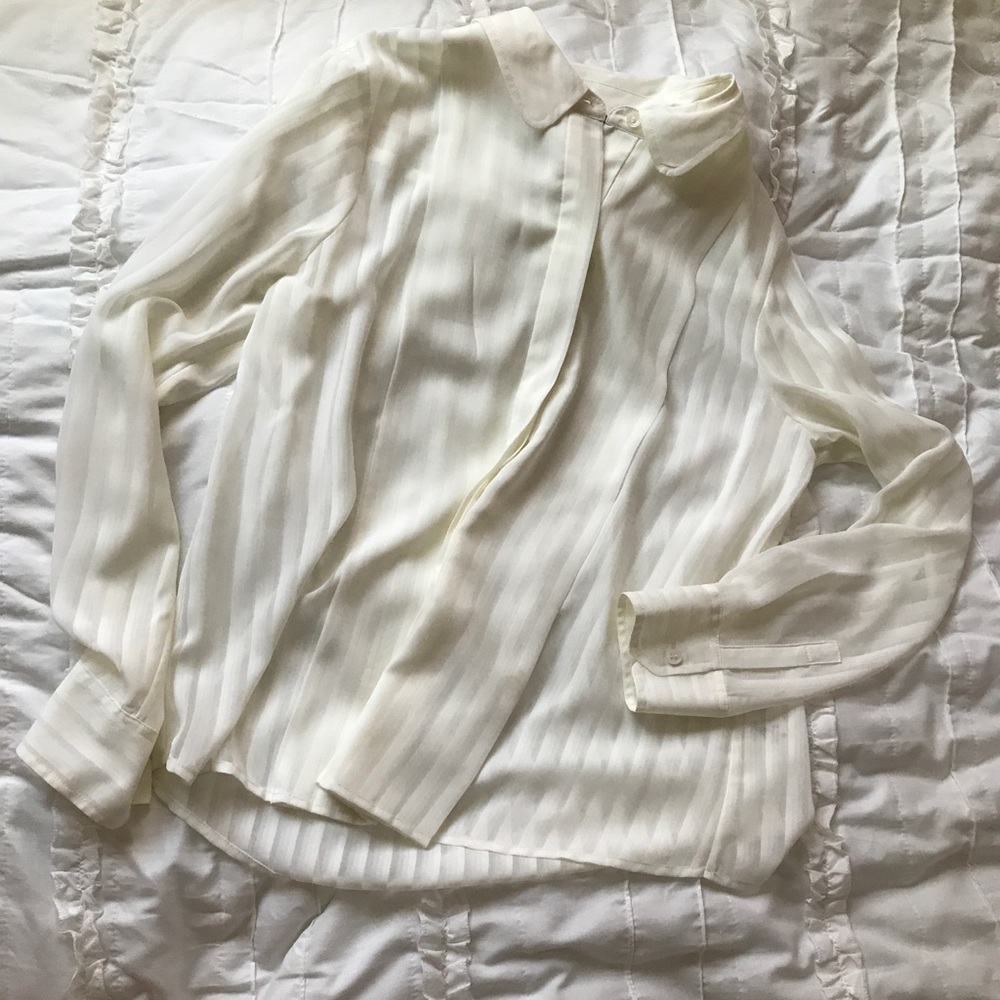 Sheer striped button-down long sleeve